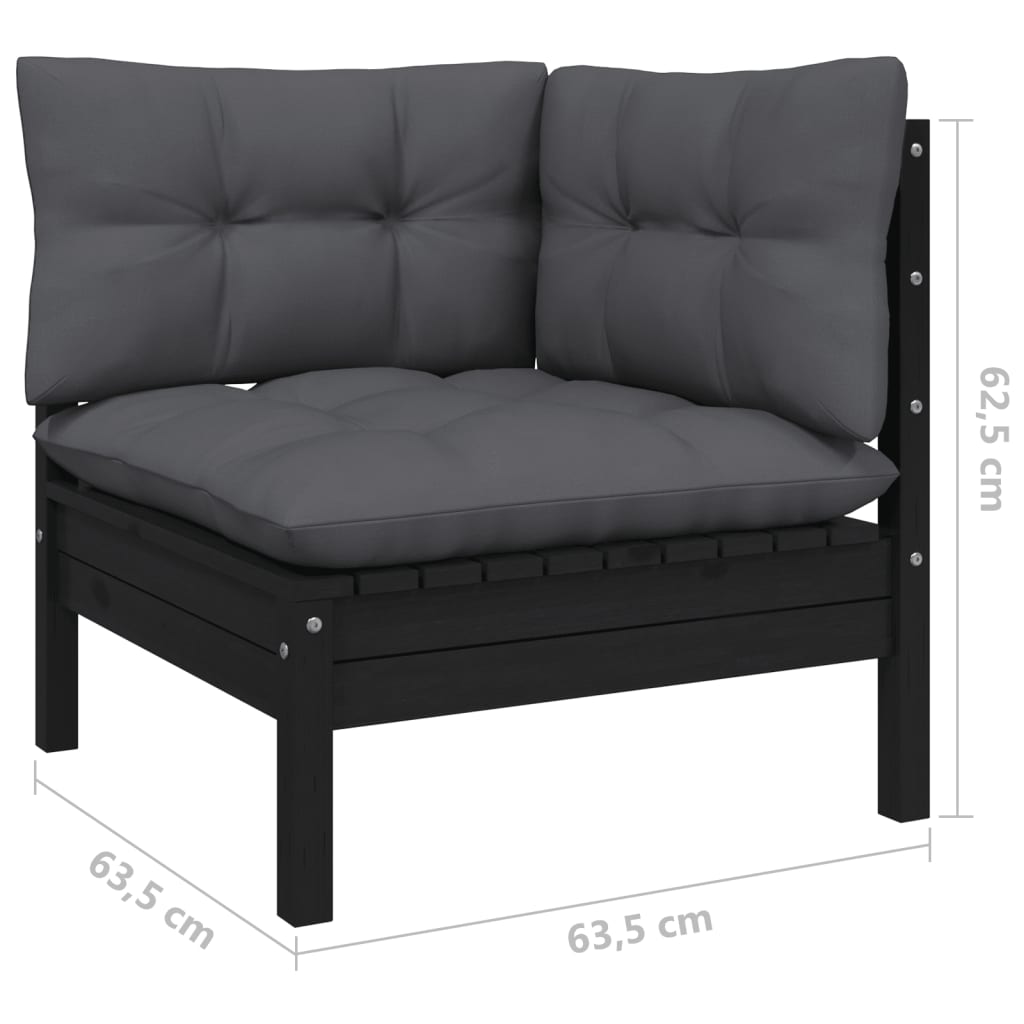 vidaXL Set mobilier grădină cu perne, 13 piese, negru, lemn masiv pin