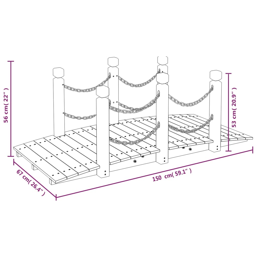 vidaXL Pod de grădină balustrade cu lanț 150x67x56 cm lemn masiv molid