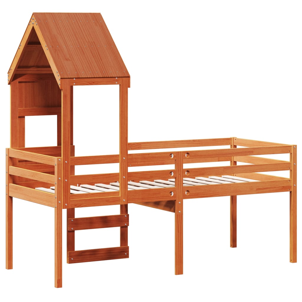 vidaXL Pat înalt de dormitor, maro ceruit, 90x190cm, lemn masiv de pin