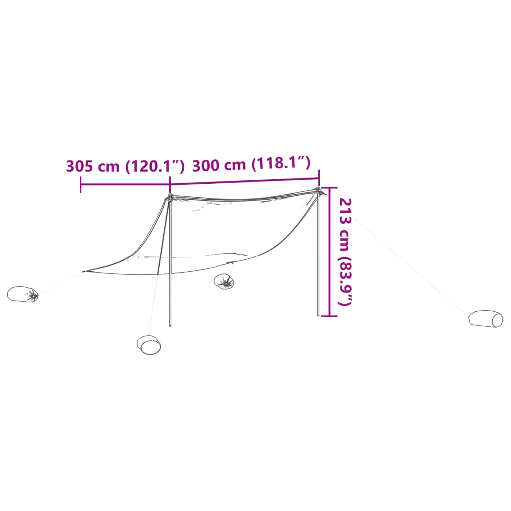 vidaXL Baldachin de plajă cu ancore de nisip, gri, 304x300 cm