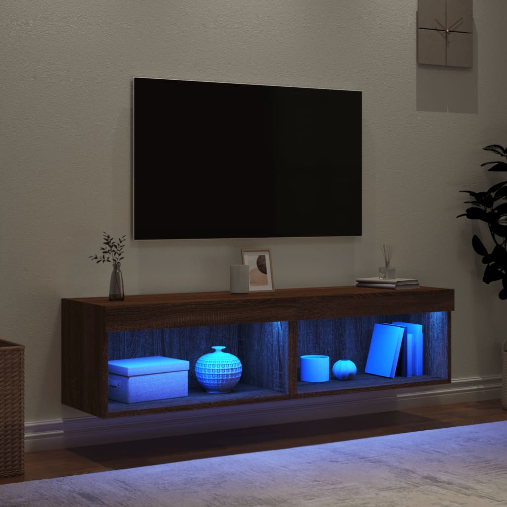 vidaXL Comode TV cu lumini LED, 2 buc., stejar maro, 60x30x30 cm