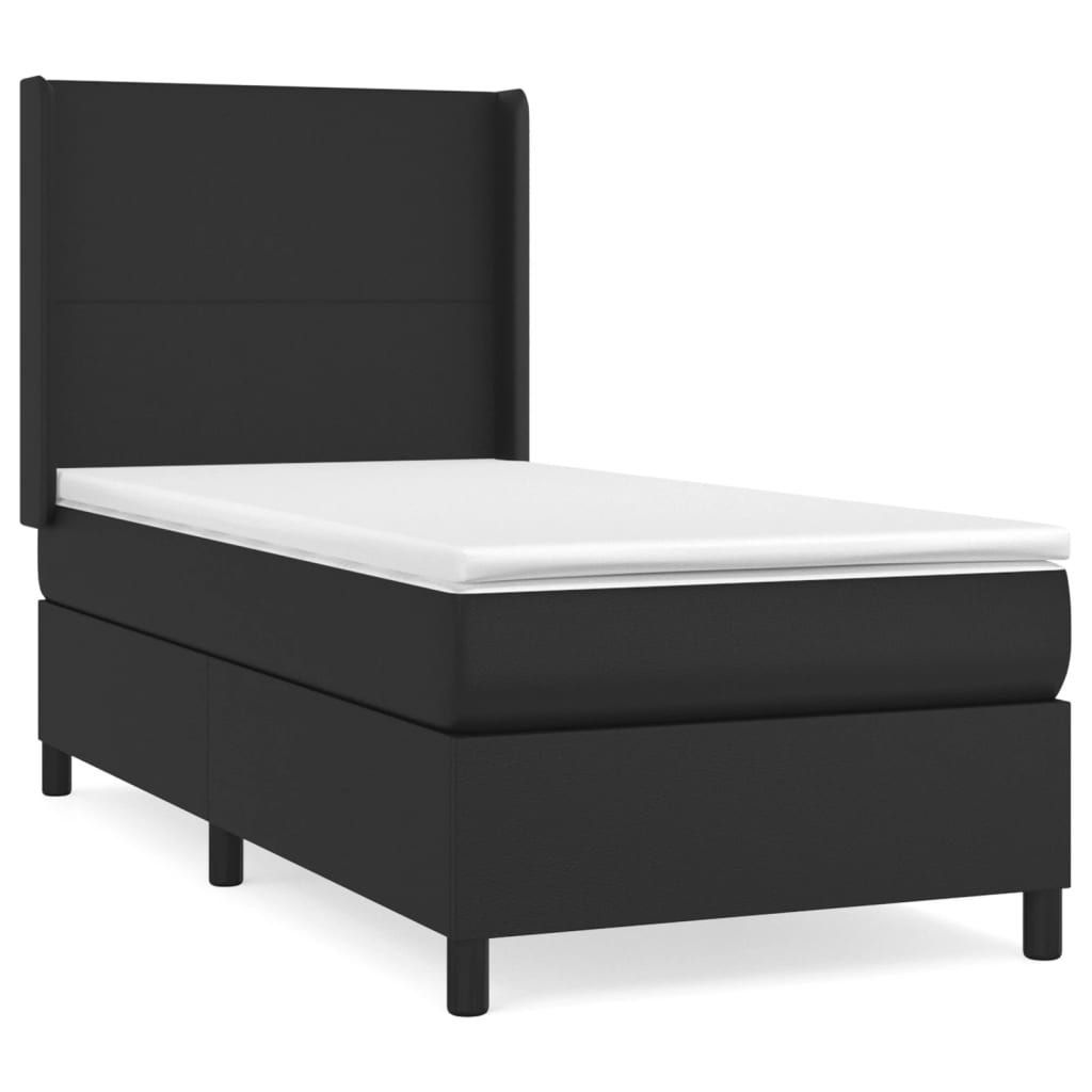 vidaXL Pat box spring cu saltea, negru, 90x190 cm, piele ecologică