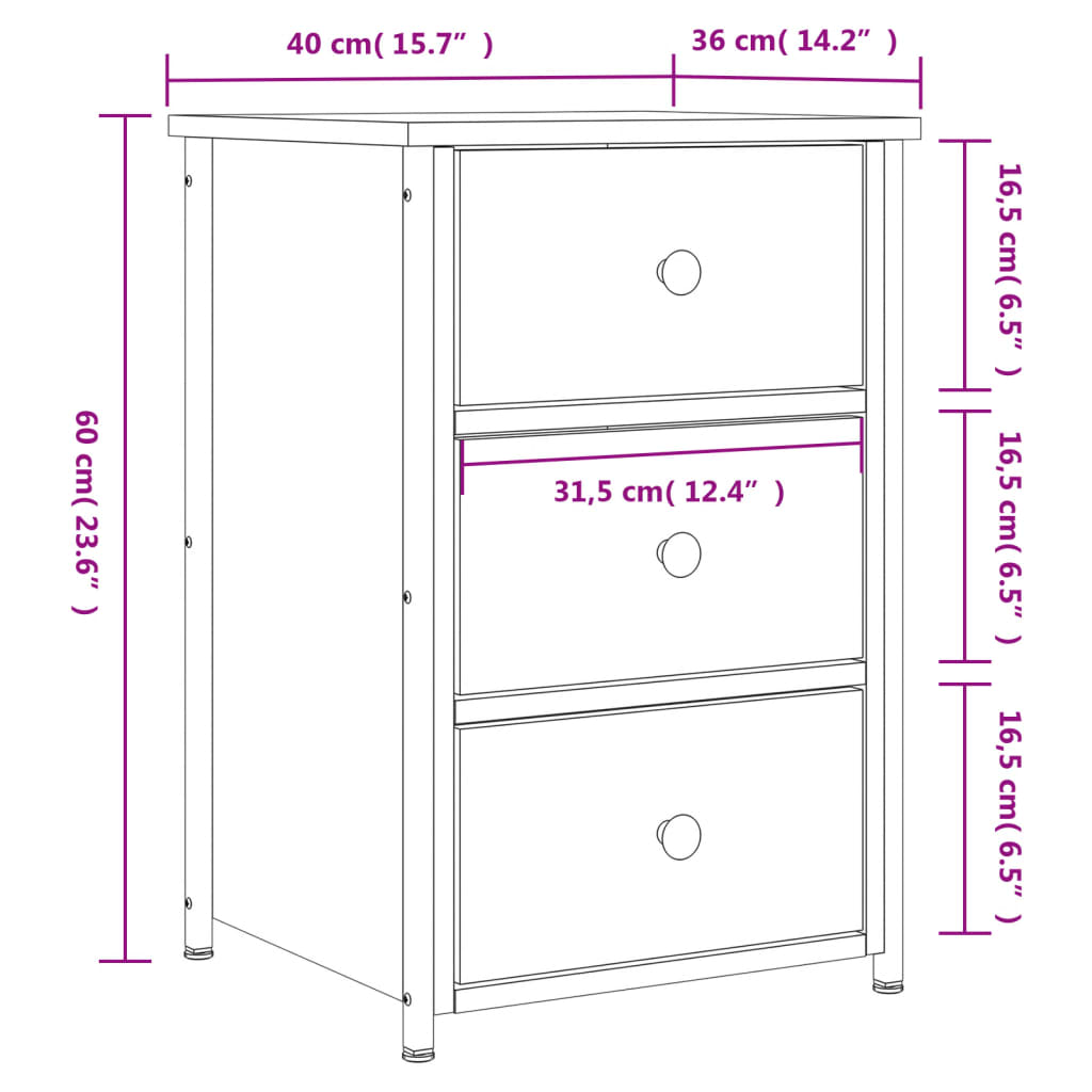 vidaXL Noptiere, 2 buc., negru, 40x36x60 cm, lemn compozit