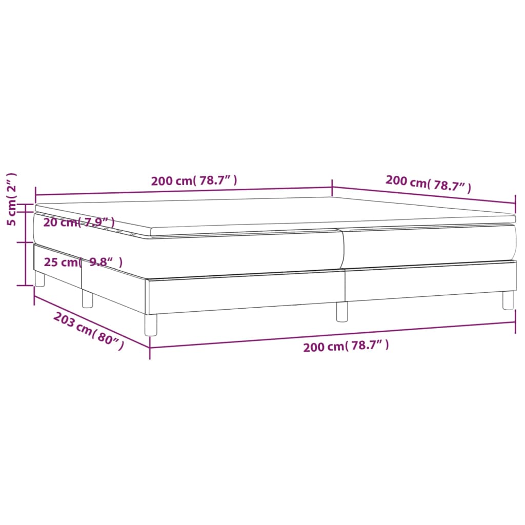 vidaXL Pat box spring cu saltea, gri deschis, 200x200 cm, catifea