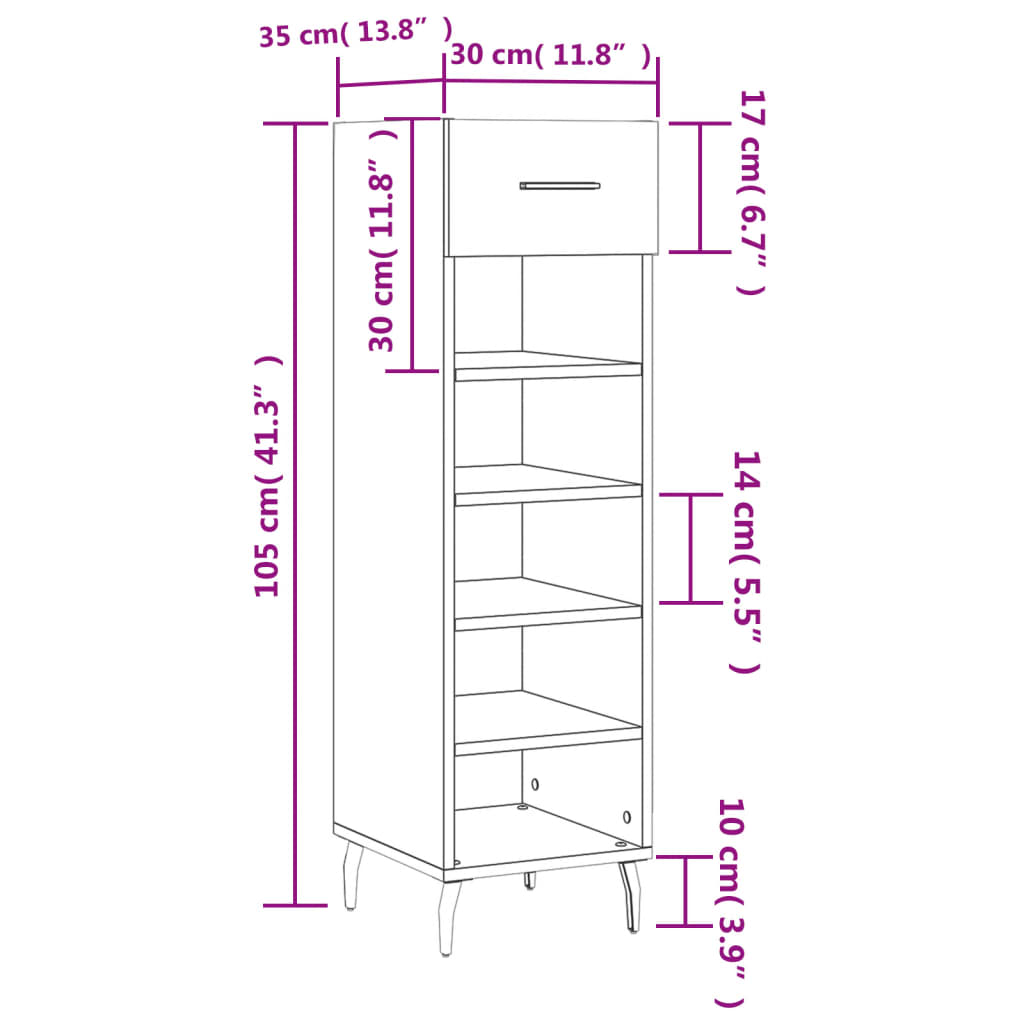 vidaXL Pantofar, gri sonoma, 30x35x105 cm, lemn compozit