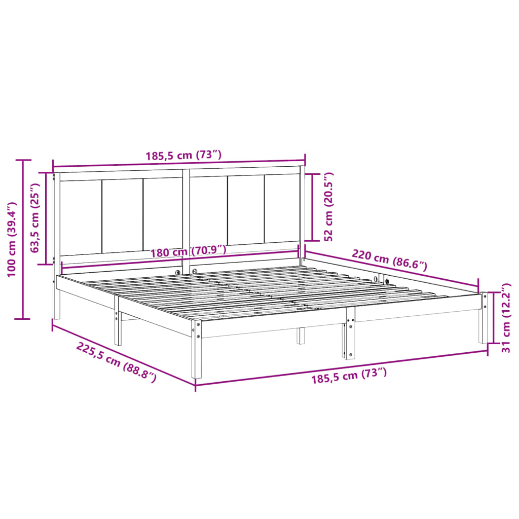 vidaXL Cadru pat foarte lung fără saltea, alb, 180x220 cm lemn masiv