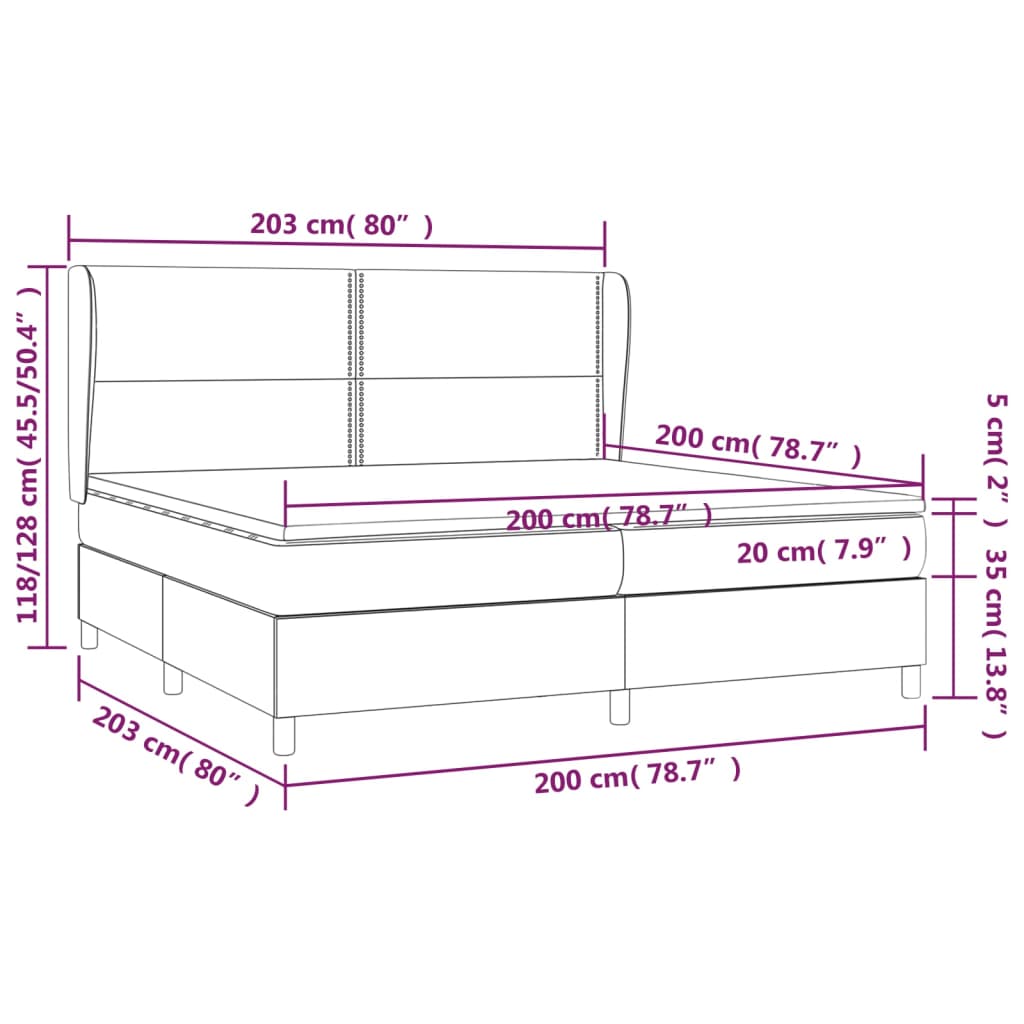 vidaXL Pat box spring cu saltea, alb, 200x200 cm, piele ecologică