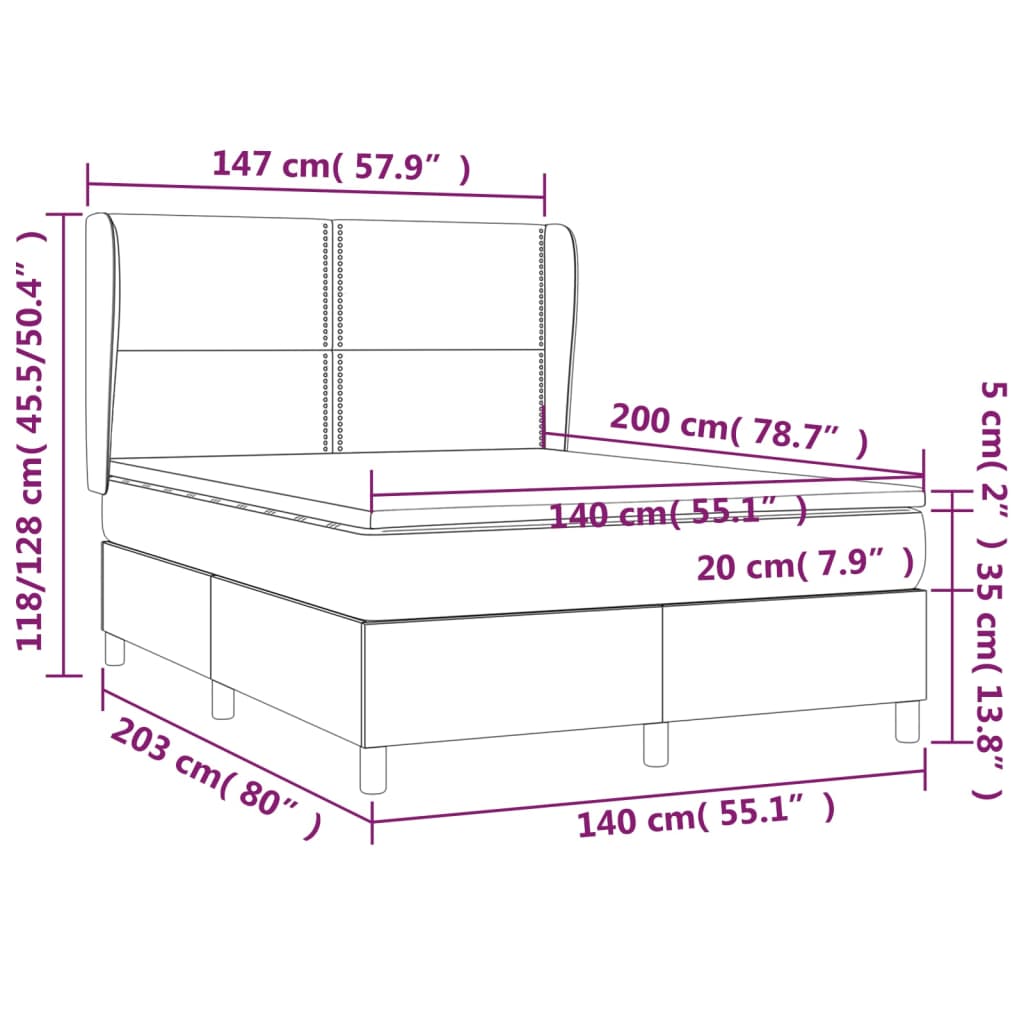 vidaXL Pat box spring cu saltea, negru, 140x200 cm, piele ecologică