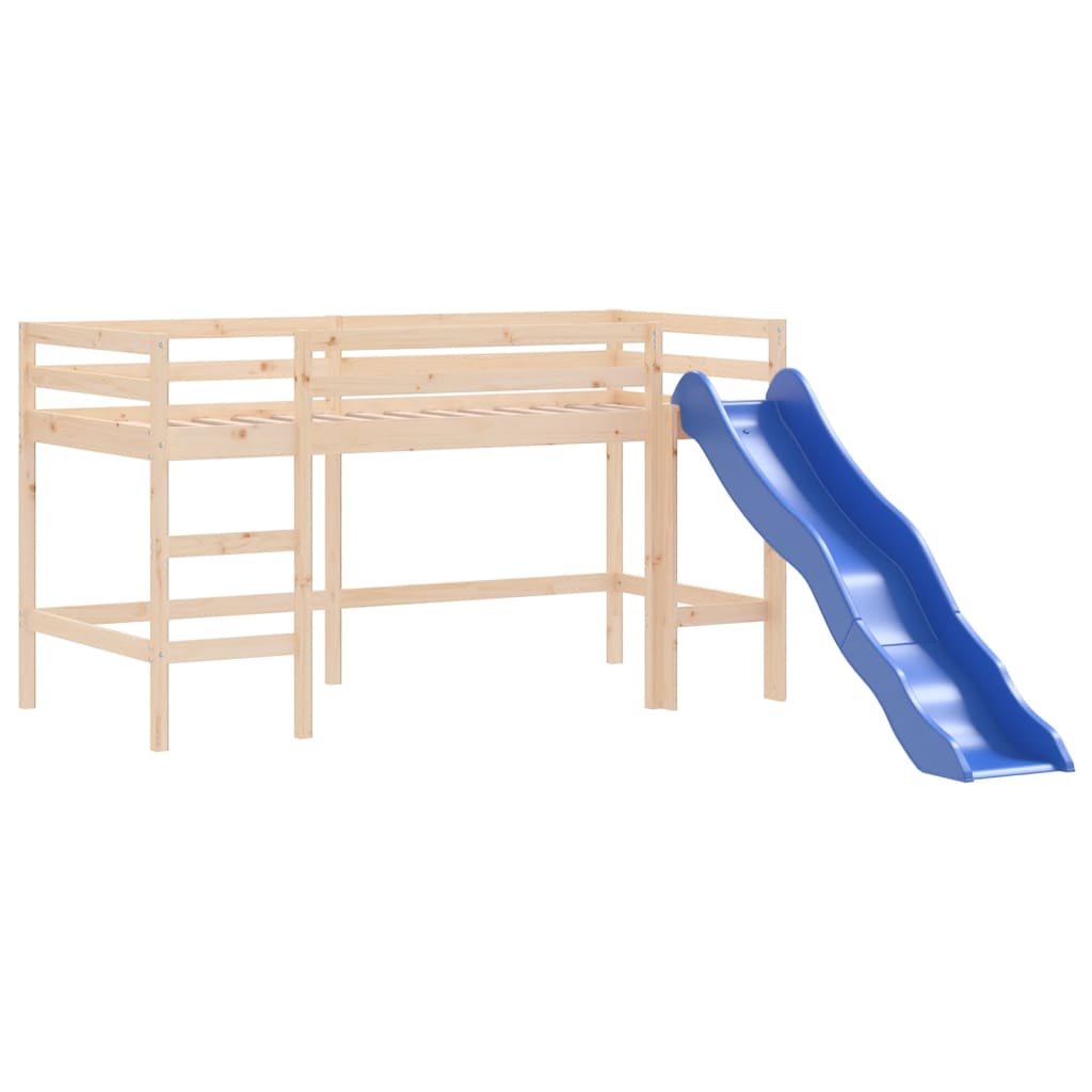 vidaXL Pat etajat de copii cu perdele, blå, 90x190 cm, lemn masiv pin