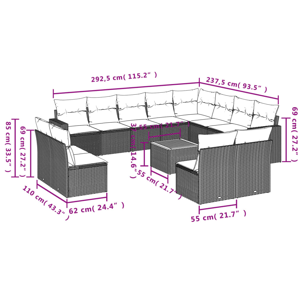 vidaXL Set mobilier de grădină cu perne, 13 piese, negru, poliratan