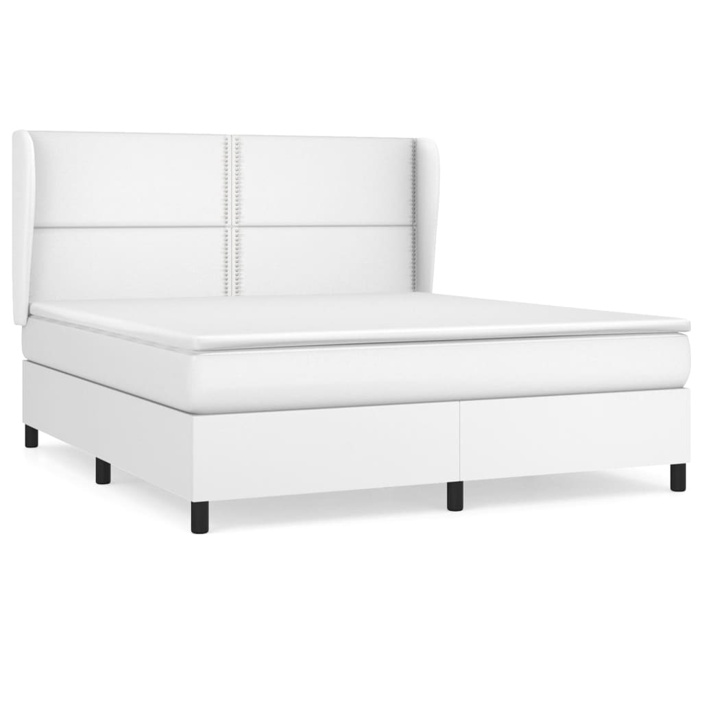 vidaXL Pat box spring cu saltea, alb, 160x200 cm, piele ecologică