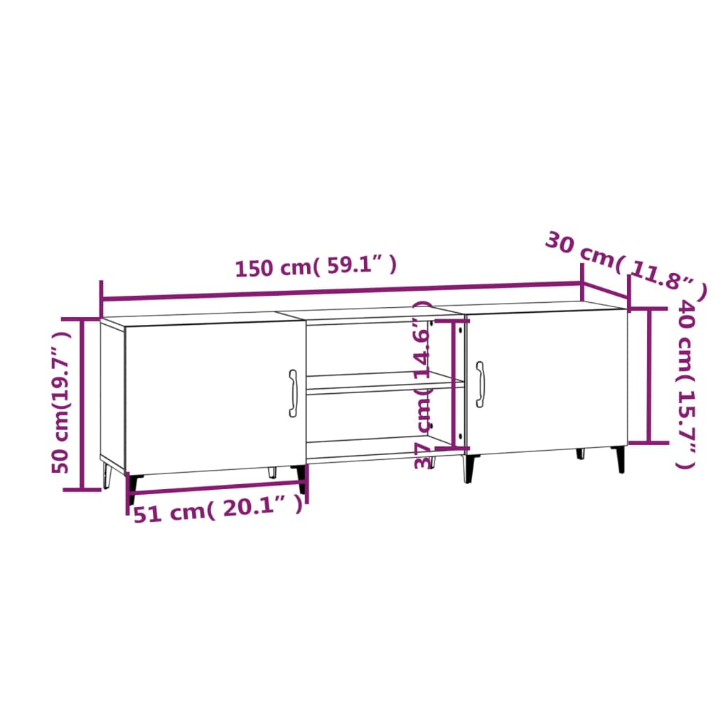 vidaXL Comodă TV, alb extralucios, 150x30x50 cm, lemn compozit