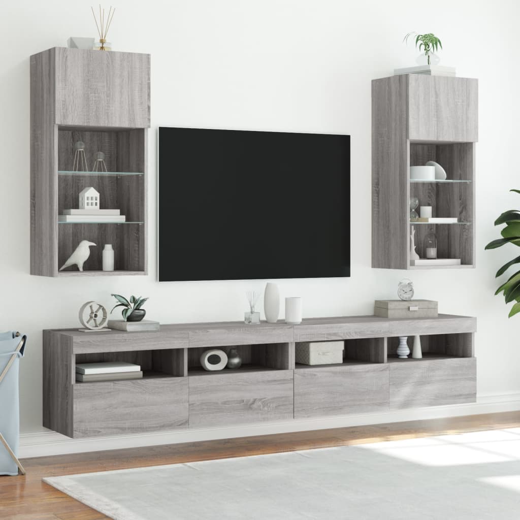 vidaXL Comodă TV cu lumini LED, gri sonoma, 40,5x30x90 cm