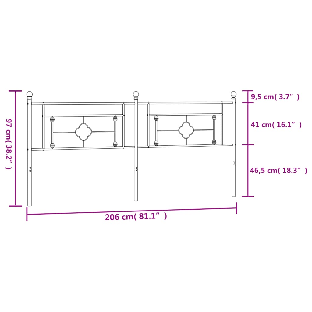 vidaXL Tăblie de pat metalică, alb, 200 cm