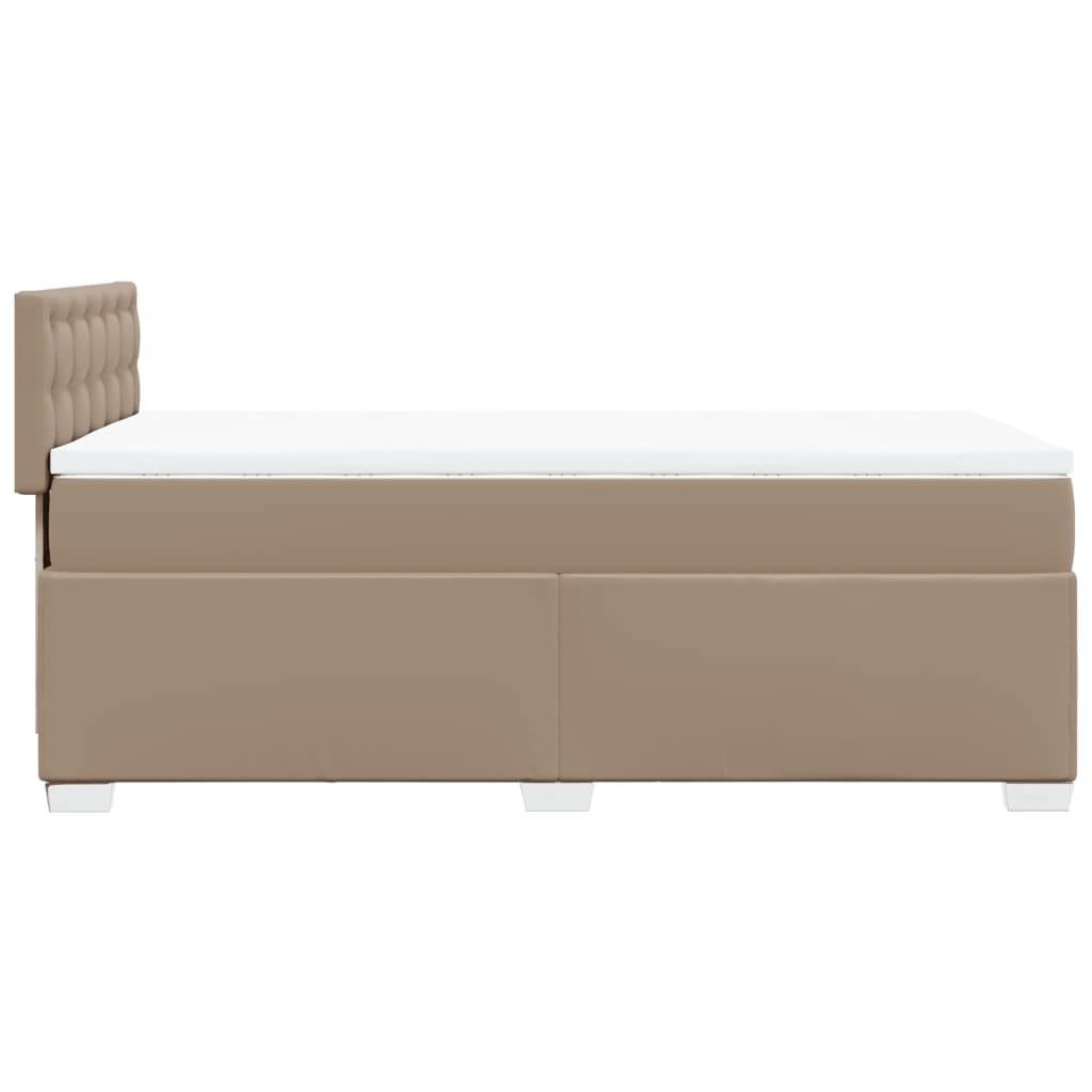 vidaXL Pat box spring cu saltea, cappuccino, 100x200cm piele ecologică