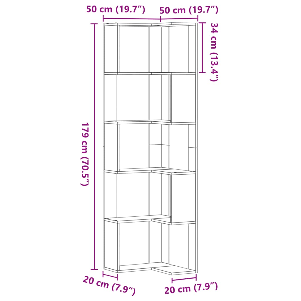 vidaXL Bibliotecă 5 niveluri stejar sonoma 50x50x179cm lemn prelucrat