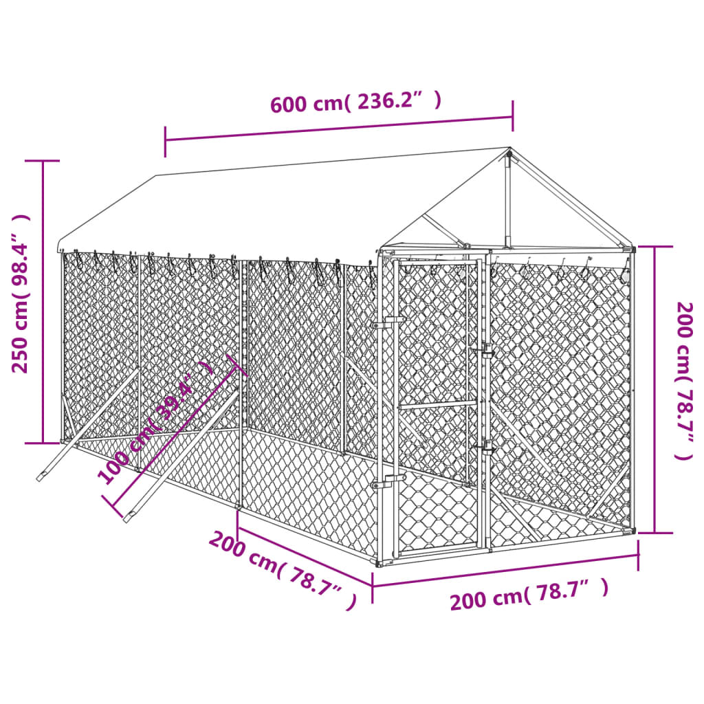 vidaXL Padoc de exterior cu acoperiș argintiu 2x6x2,5m oțel galvanizat