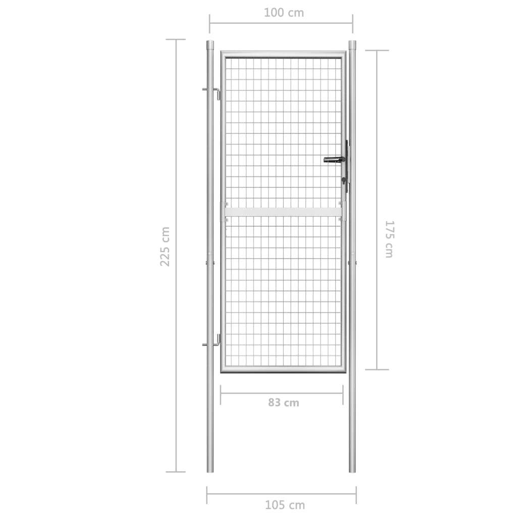 vidaXL Poartă de grădină, argintiu, 105 x 225 cm, oțel galvanizat