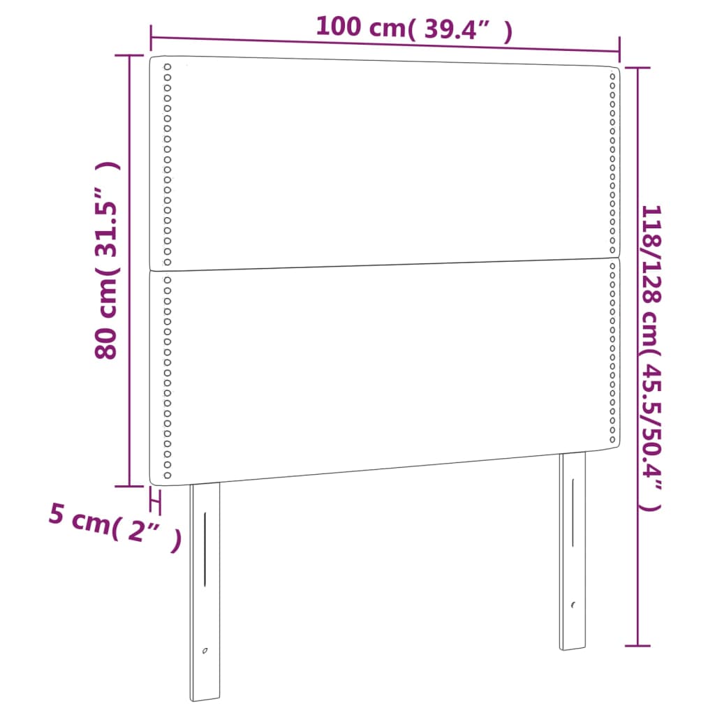 vidaXL Tăblie de pat cu LED, alb, 100x5x118/128 cm, piele ecologică