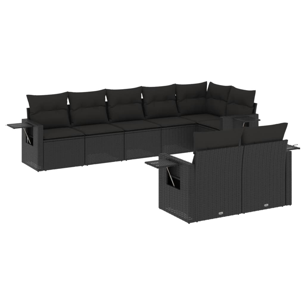 vidaXL Set mobilier de grădină cu perne, 8 piese, negru, poliratan