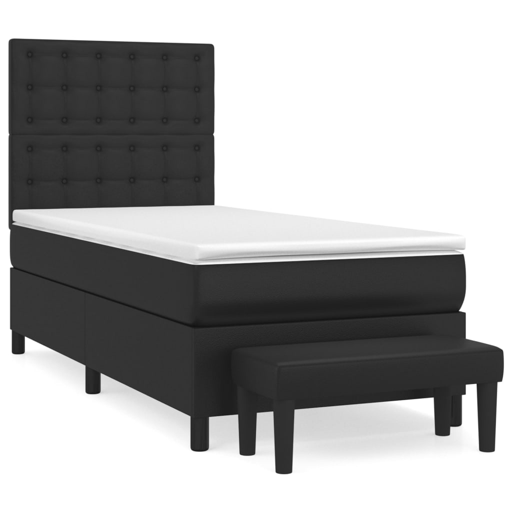 vidaXL Pat box spring cu saltea, negru, 90x190 cm, piele ecologică