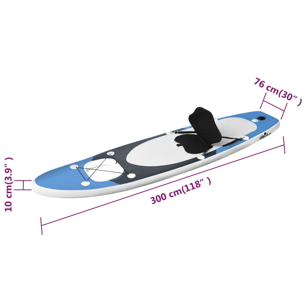 vidaXL Set placă paddleboarding gonflabilă, albastru, 300x76x10 cm