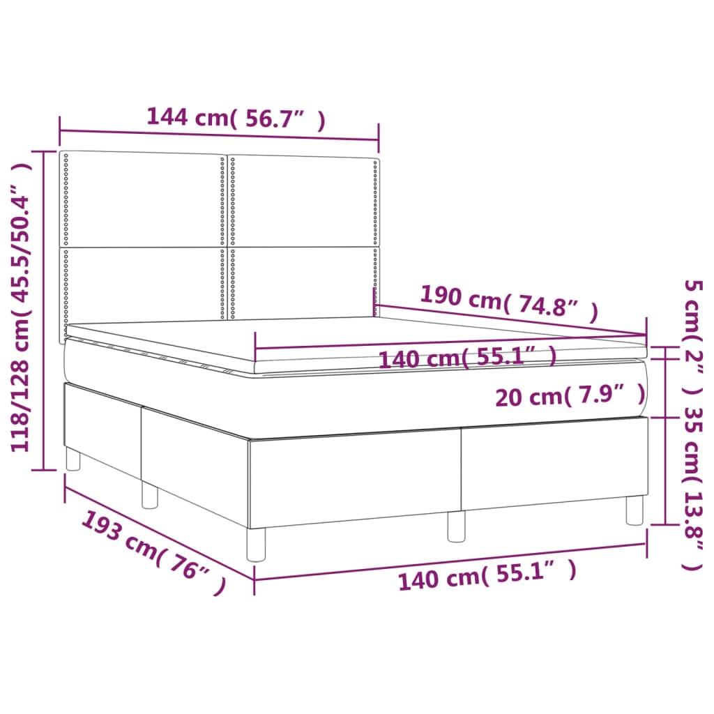 vidaXL Pat box spring cu saltea, albastru închis, 140x190 cm, catifea