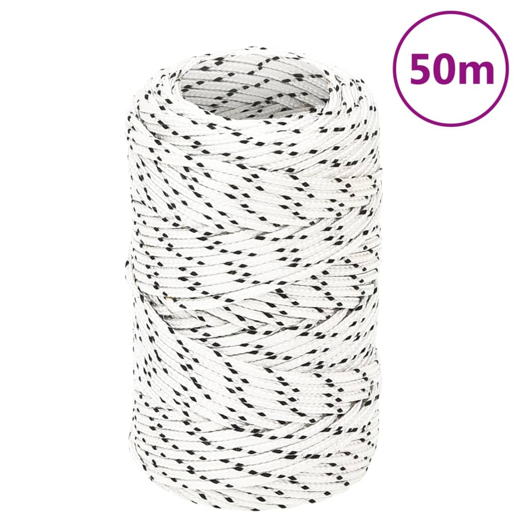 vidaXL Frânghie împletită pentru barcă, alb, 2 mm x 50 m, poliester