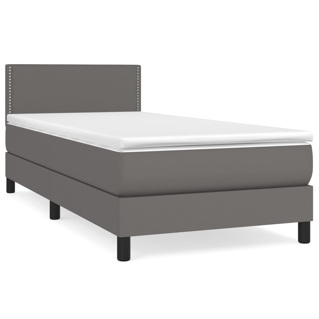 vidaXL Pat box spring cu saltea, gri, 80x200 cm, piele ecologică