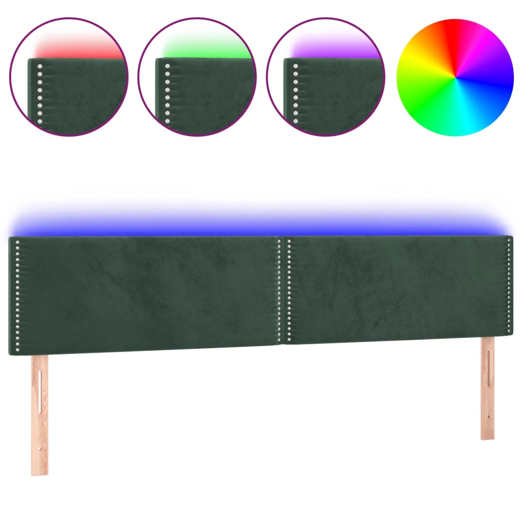 vidaXL Tăblie de pat cu LED, verde închis, 180x5x78/88 cm, catifea