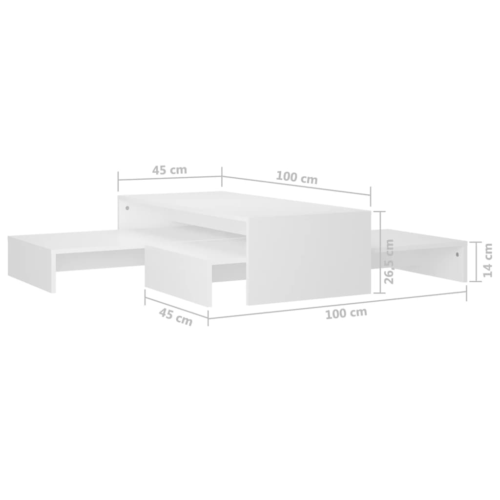 vidaXL Set de măsuțe de cafea suprapuse, alb, 100x100x26,5 cm