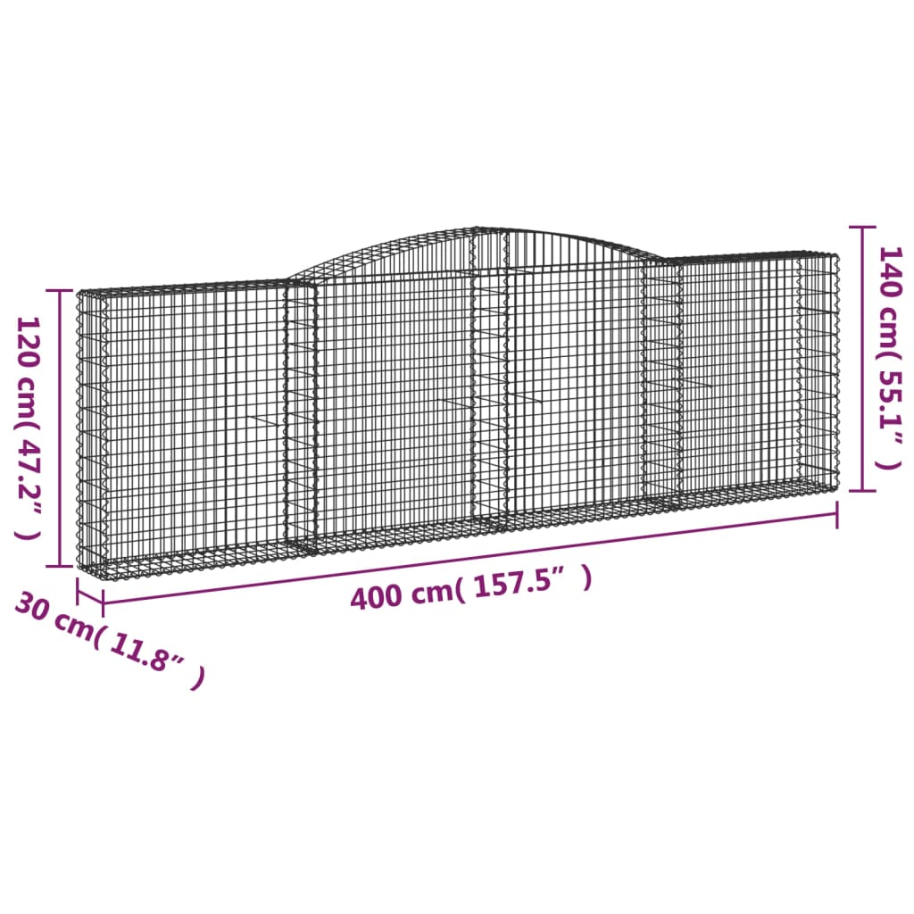 vidaXL Coșuri gabion arcuite 5 buc. 400x30x120/140cm fier galvanizat