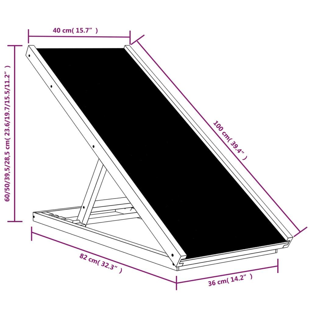 vidaXL Rampă pentru câini, gri, 100x40 cm, lemn masiv de brad