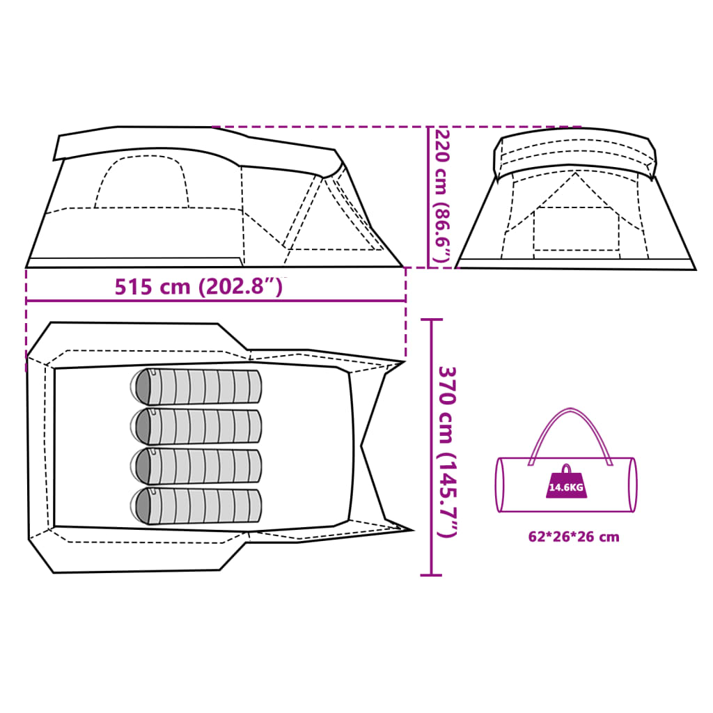 vidaXL Cort de camping cu verandă 4 persoane, albastru, impermeabil