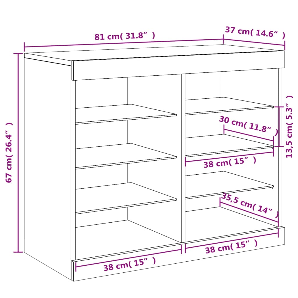 vidaXL Servantă cu lumini LED, negru, 81x37x67 cm