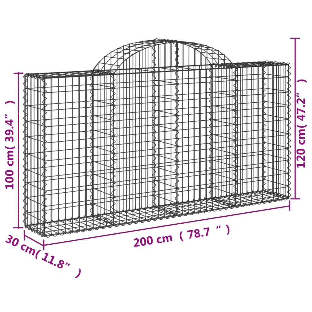 vidaXL Coșuri gabion arcuite 15 buc, 200x30x100/120 cm fier galvanizat