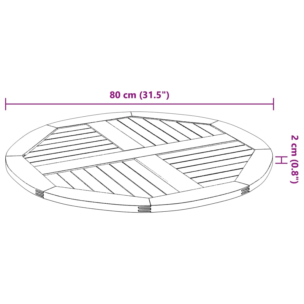 vidaXL Blat de masă rotund, Ø80x2,2 cm, lemn masiv de acacia