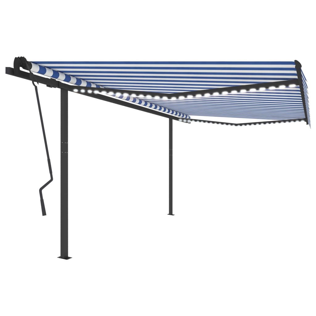 vidaXL Copertină retractabilă manual, cu LED, albastru & alb 4,5x3,5 m