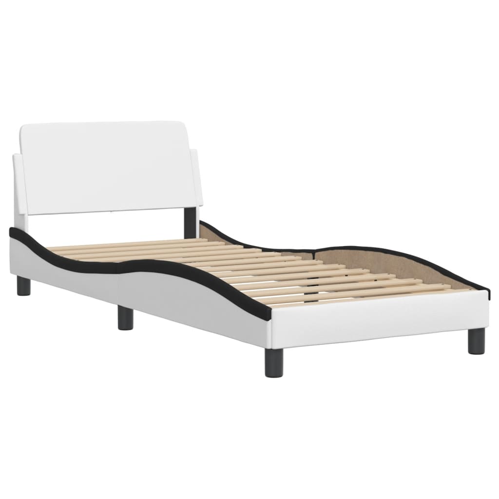 vidaXL Cadru de pat cu tăblie, alb și negru, 90x200 cm piele ecologică