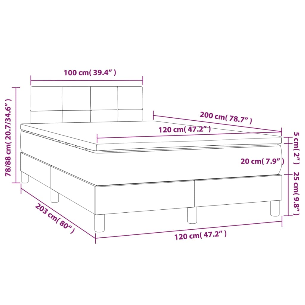 vidaXL Pat box spring cu saltea, albastru, 120x200 cm, textil