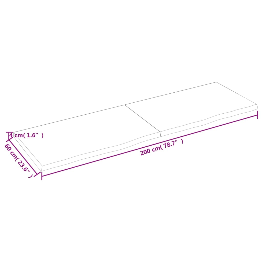 vidaXL Blat de masă maro 200x60x(2-4) cm, lemn masiv stejar tratat