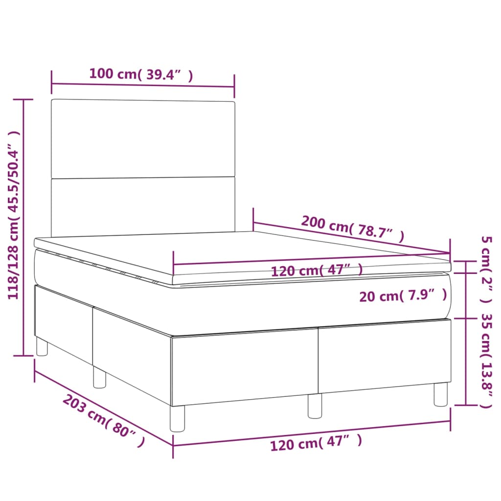 vidaXL Pat box spring cu saltea, gri, 120x200 cm, piele ecologică