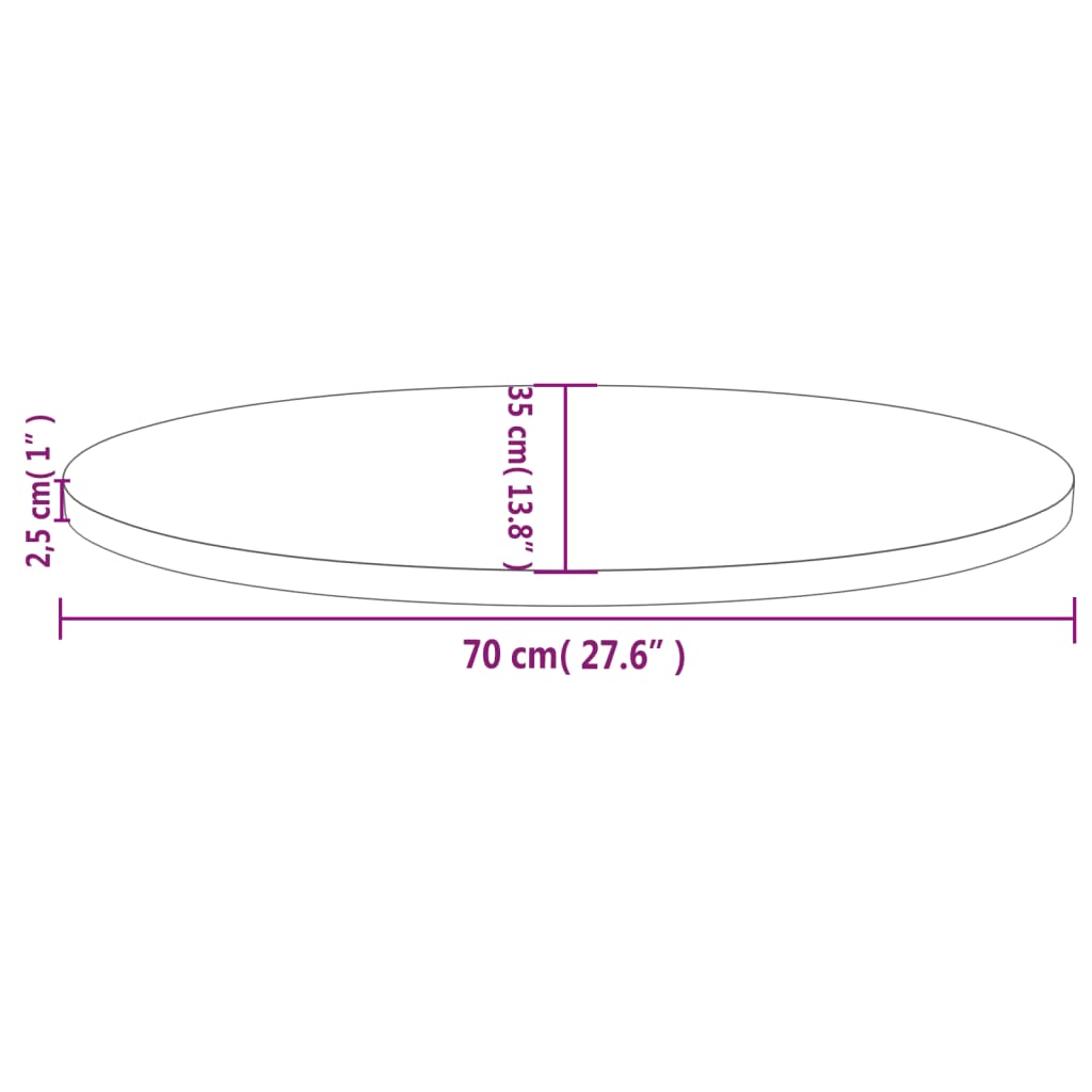 vidaXL Blat de masă, 70x35x2,5 cm, lemn masiv de pin, oval