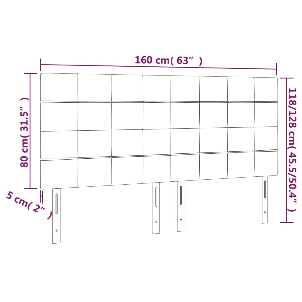 vidaXL Tăblie de pat cu LED, gri închis, 160x5x118/128 cm, textil