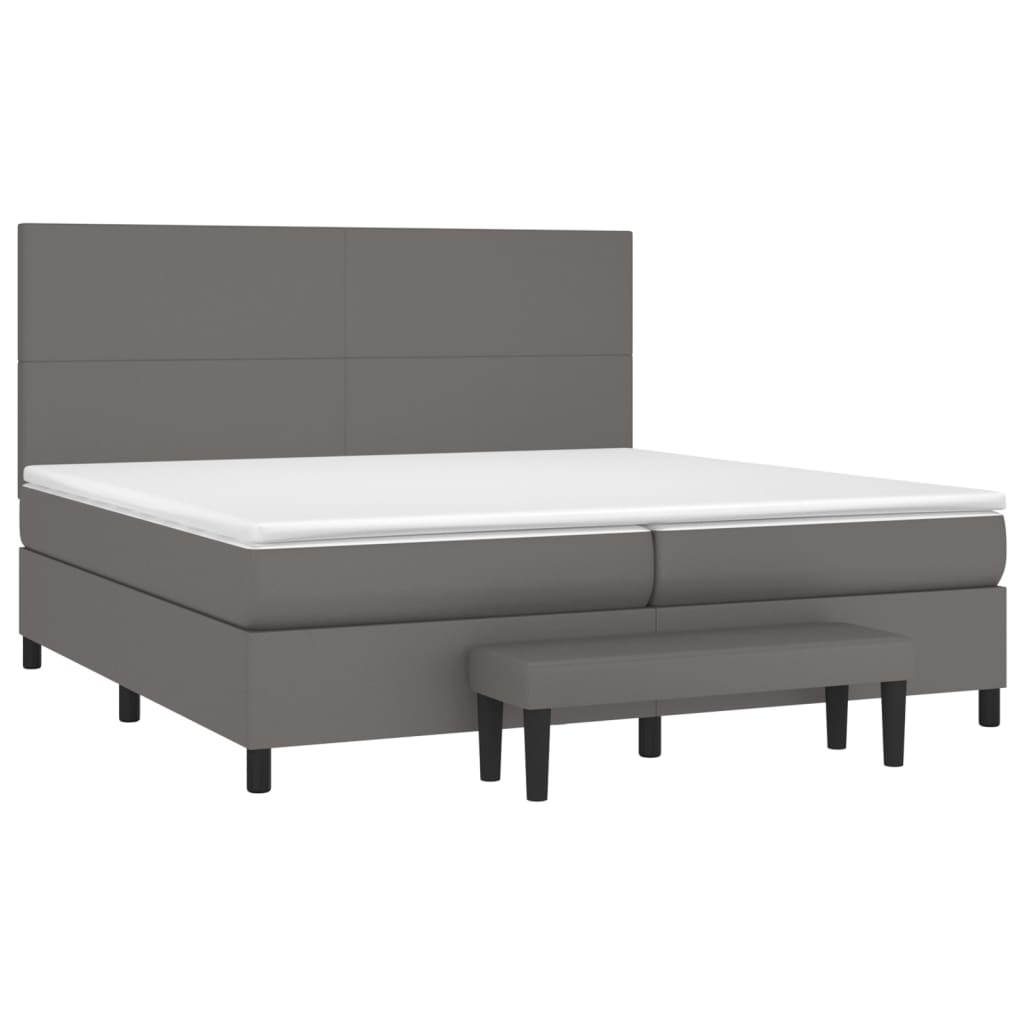 vidaXL Pat box spring cu saltea, gri, 200x200 cm, piele ecologică