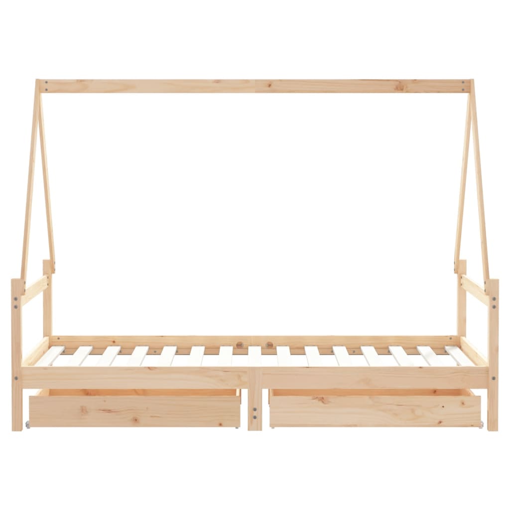 vidaXL Cadru de pat pentru copii cu sertare, 90x190 cm, lemn masiv pin