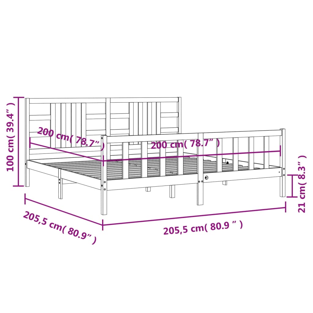 vidaXL Cadru pat cu tăblie 200x200 cm, alb, lemn masiv