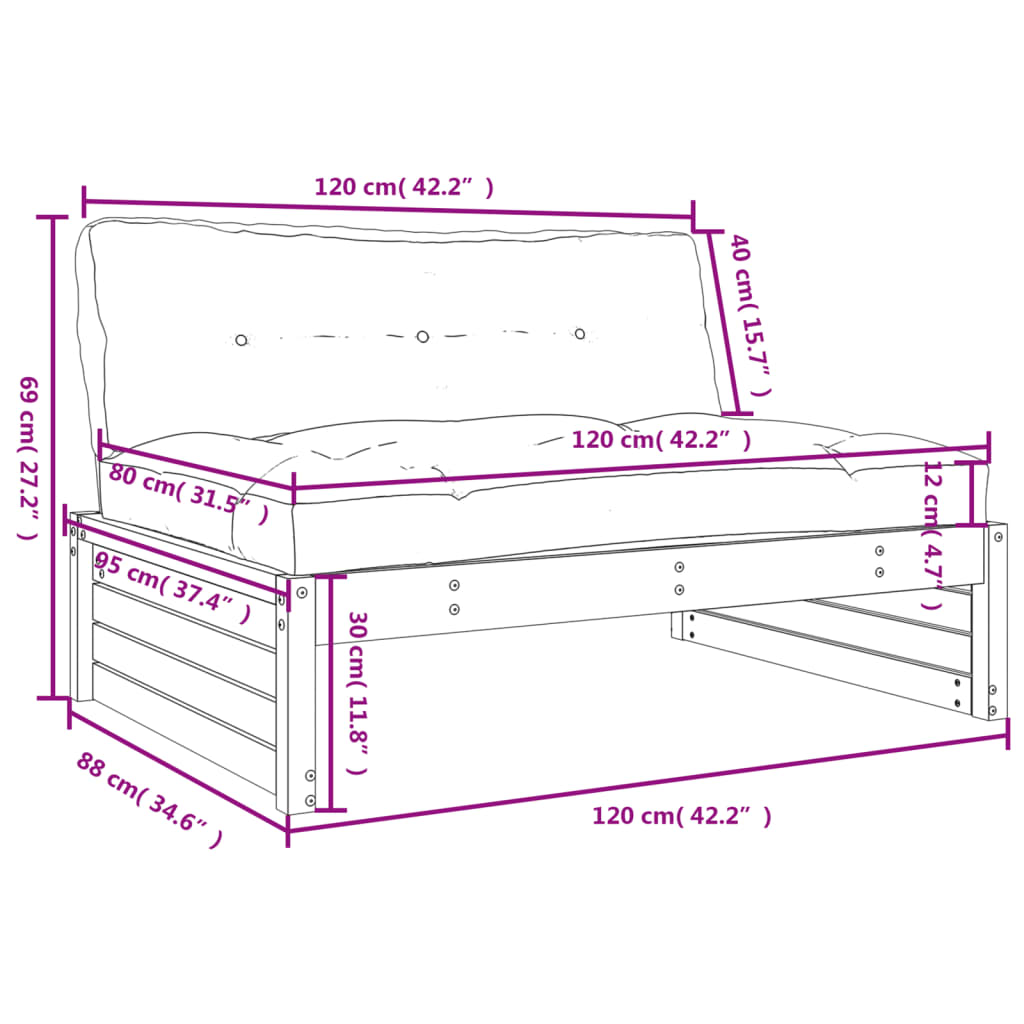 vidaXL Canapea de mijloc, 120x80 cm, lemn de pin impregnat