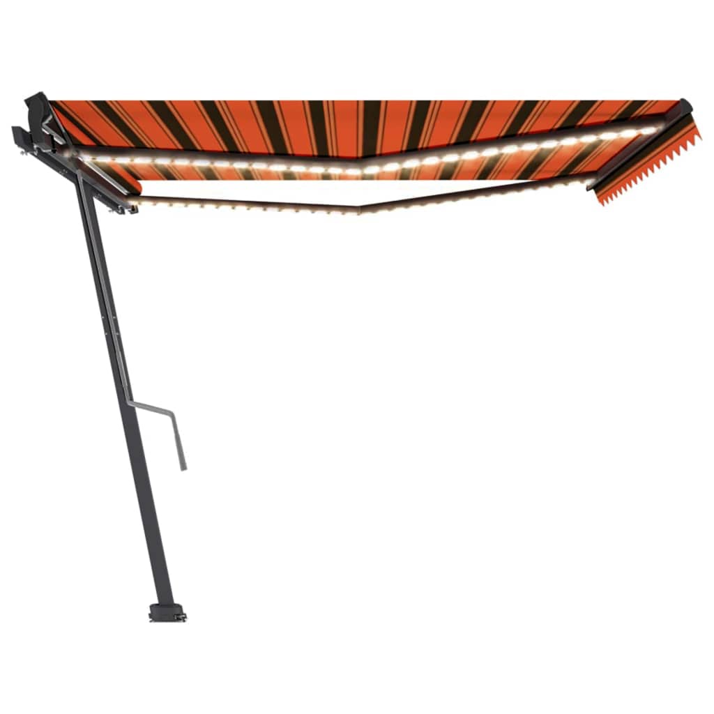 vidaXL Copertină retractabilă manual, LED, portocaliu/ maro 450x350 cm