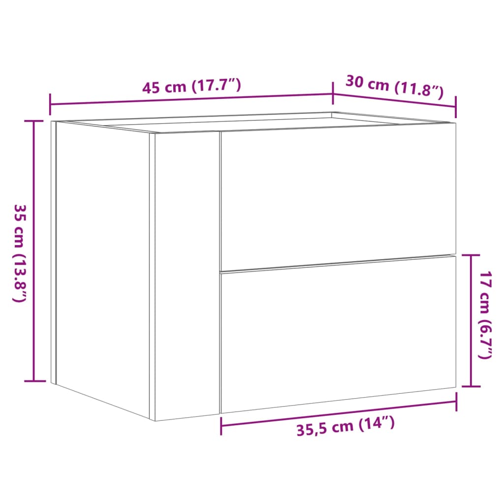 vidaXL Noptiere de perete, 2 buc., negru, 45x30x35 cm